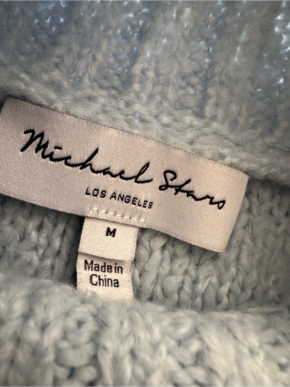 Michael Stars Light Blue Crewneck Sweater with Gray and Cream Sleeves, size medi - Picture 6 of 9